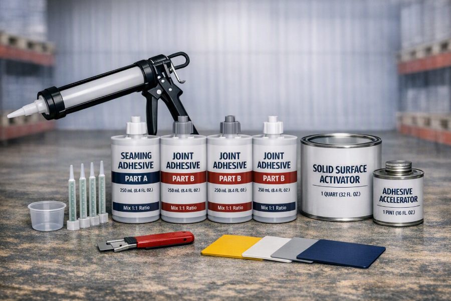 Stone adhesives — seaming and joint adhesives, solid surface activator, accelerator, mixing tips and color samples